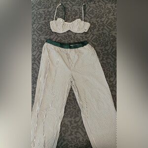 PINK Victoria's Secret White and Green Pajama Set